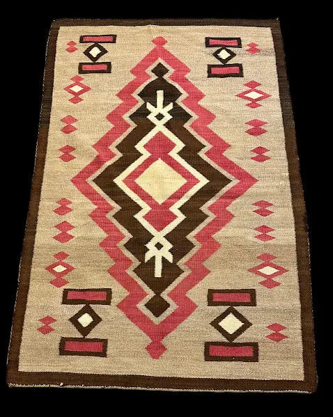 Hand-Woven Vintage Wool Rug Navajo Geometric Design in Beige/ Pink 3'4 x 4'11 I Got Rugs