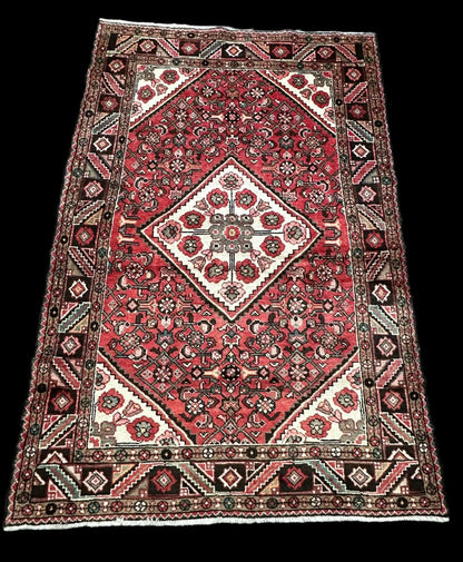 Vintage Hand-Knotted Wool Rug Pink/ Red Persian Floral Hamaden Design 4'11 x 7'5 I Got Rugs