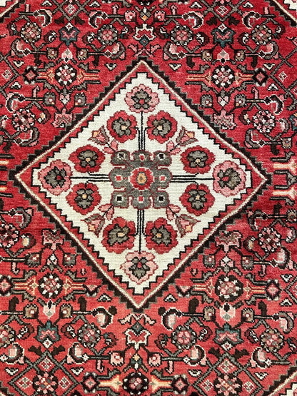 Vintage Hand-Knotted Wool Rug Pink/ Red Persian Floral Hamaden Design 4'11 x 7'5 I Got Rugs