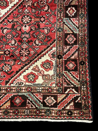 Vintage Hand-Knotted Wool Rug Pink/ Red Persian Floral Hamaden Design 4'11 x 7'5 I Got Rugs