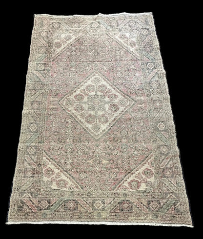 Vintage Hand-Knotted Wool Rug Pink/ Red Persian Floral Hamaden Design 4'11 x 7'5 I Got Rugs