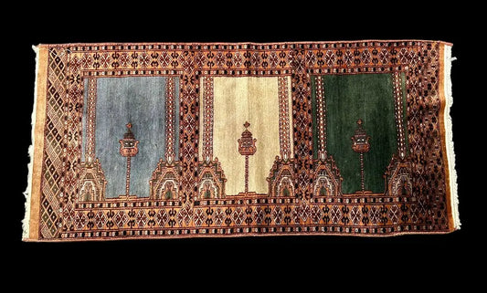 Stunning Vintage Hand-Knotted Wool Pakistani Bokhara Prayer Rug 2'1 x 4'4 I Got Rugs