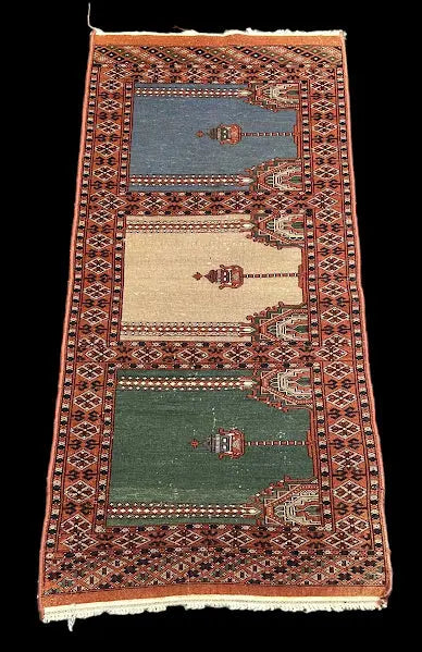 Stunning Vintage Hand-Knotted Wool Pakistani Bokhara Prayer Rug 2'1 x 4'4 I Got Rugs