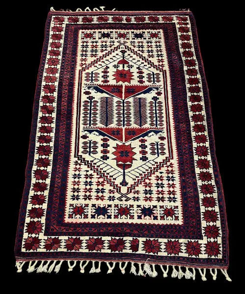 Vintage Hand-Knotted Red Afghan Baluch Wool Prayer Rug 3'11 x 6' I Got Rugs