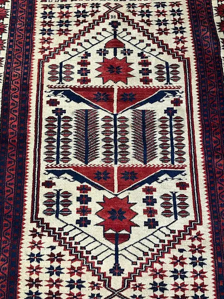 Vintage Hand-Knotted Red Afghan Baluch Wool Prayer Rug 3'11 x 6' I Got Rugs