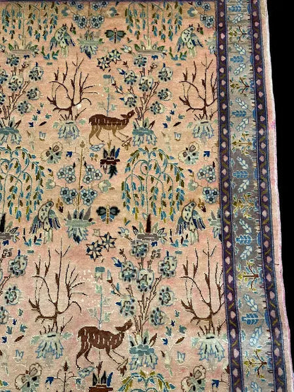 Vintage Hand-Knotted Rug Persian Silk Tabriz Tree Of Life Pictorial 3'6 x 5'1 I Got Rugs