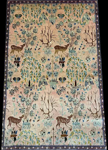 Vintage Hand-Knotted Rug Persian Silk Tabriz Tree Of Life Pictorial 3'6 x 5'1 I Got Rugs