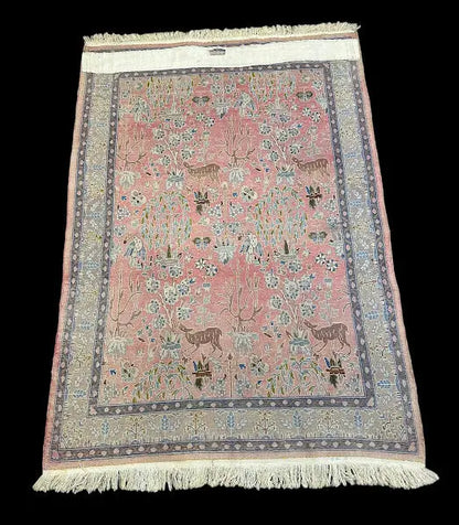 Vintage Hand-Knotted Rug Persian Silk Tabriz Tree Of Life Pictorial 3'6 x 5'1 I Got Rugs