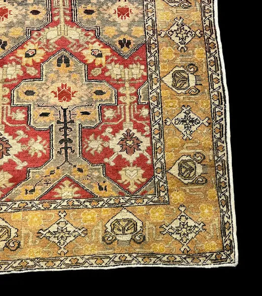 Vintage Hand-Knotted Turkish Wool Rug Yellow Tribal Pattern 4'6 x 6'2 I Got Rugs