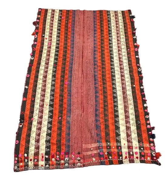 Vintage Hand-Knotted Wool Persian Kilim Striped Pattern Vibrant Colors 4'7 x 7'1 I Got Rugs