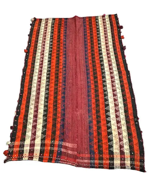 Vintage Hand-Knotted Wool Persian Kilim Striped Pattern Vibrant Colors 4'7 x 7'1 I Got Rugs