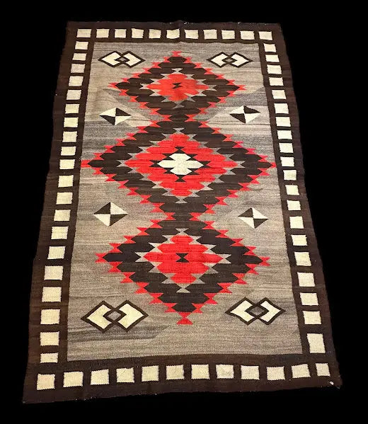 Vintage Hand-Knotted Wool Rug 1940s American Navajo Tribal Design Brown 4'8 x 7'1 I Got Rugs