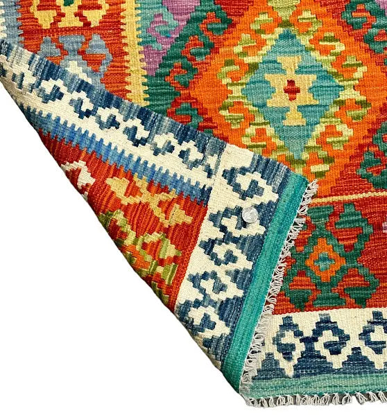 Vintage Hand-Knotted Wool Rug Afghan Kilim Bright Colored Tribal Design 3'4 x 4'11 I Got Rugs