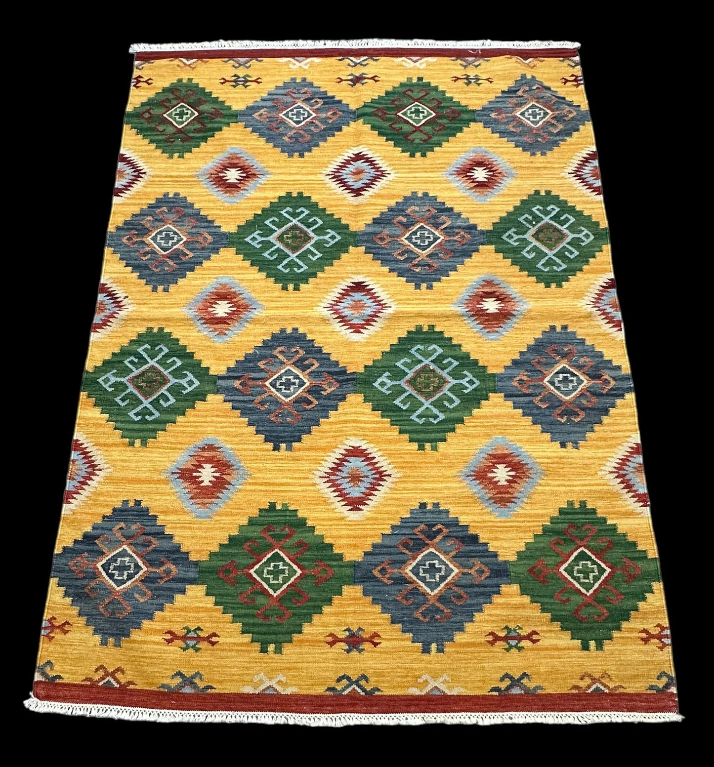 Vintage Hand-Knotted Wool Rug Afghan Kilim Colorful Geometric Design 4'8 x 6'7 I Got Rugs