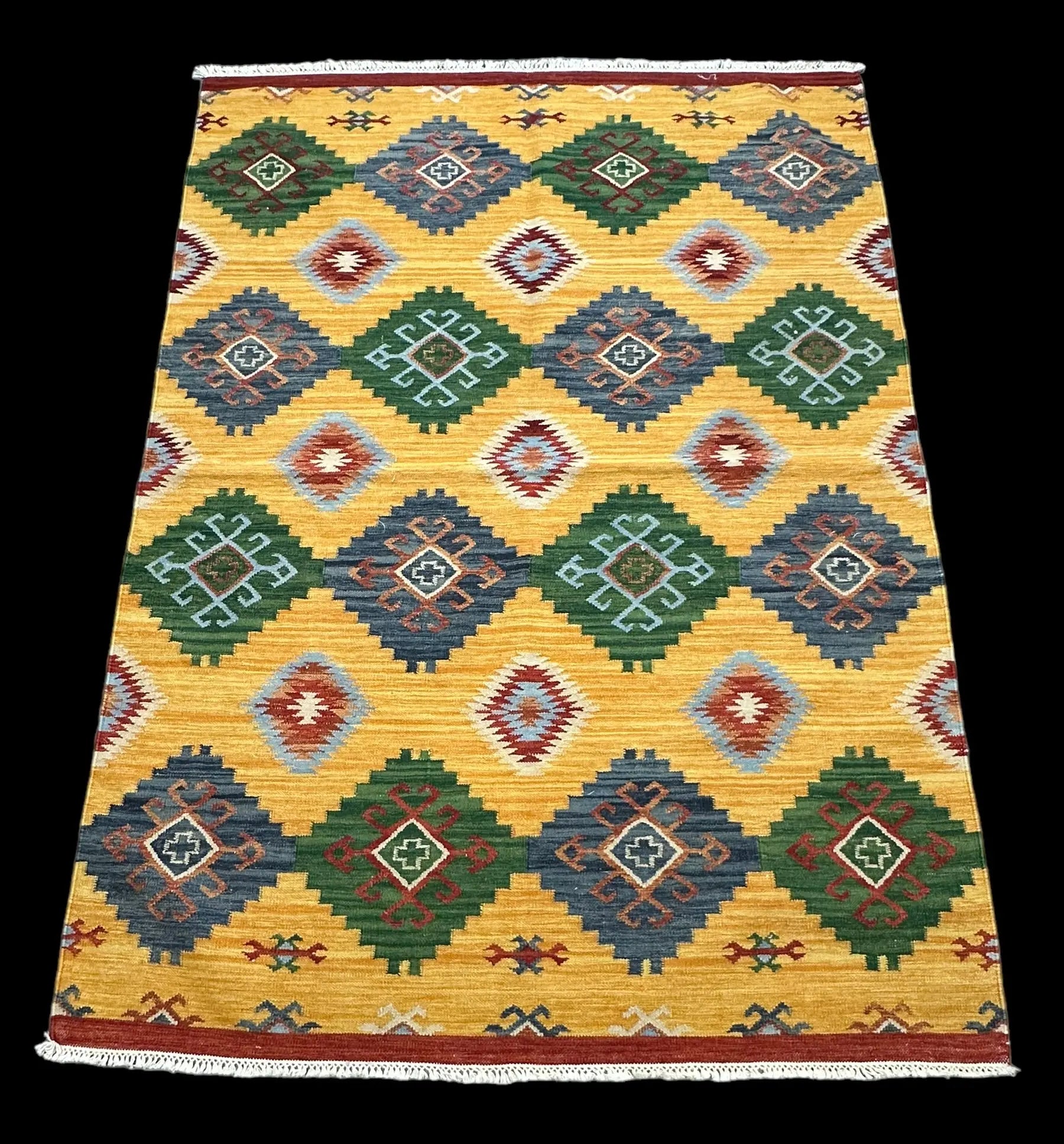 Vintage Hand-Knotted Wool Rug Afghan Kilim Colorful Geometric Design 4'8 x 6'7 I Got Rugs