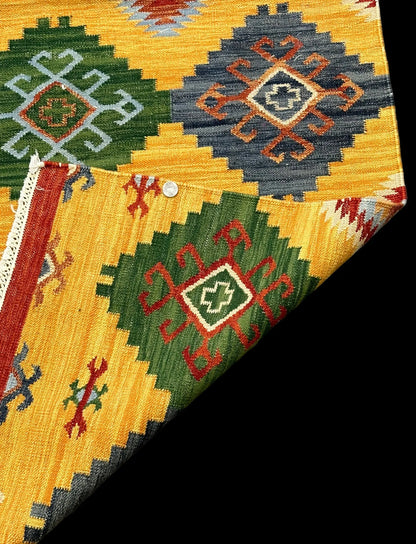 Vintage Hand-Knotted Wool Rug Afghan Kilim Colorful Geometric Design 4'8 x 6'7 I Got Rugs