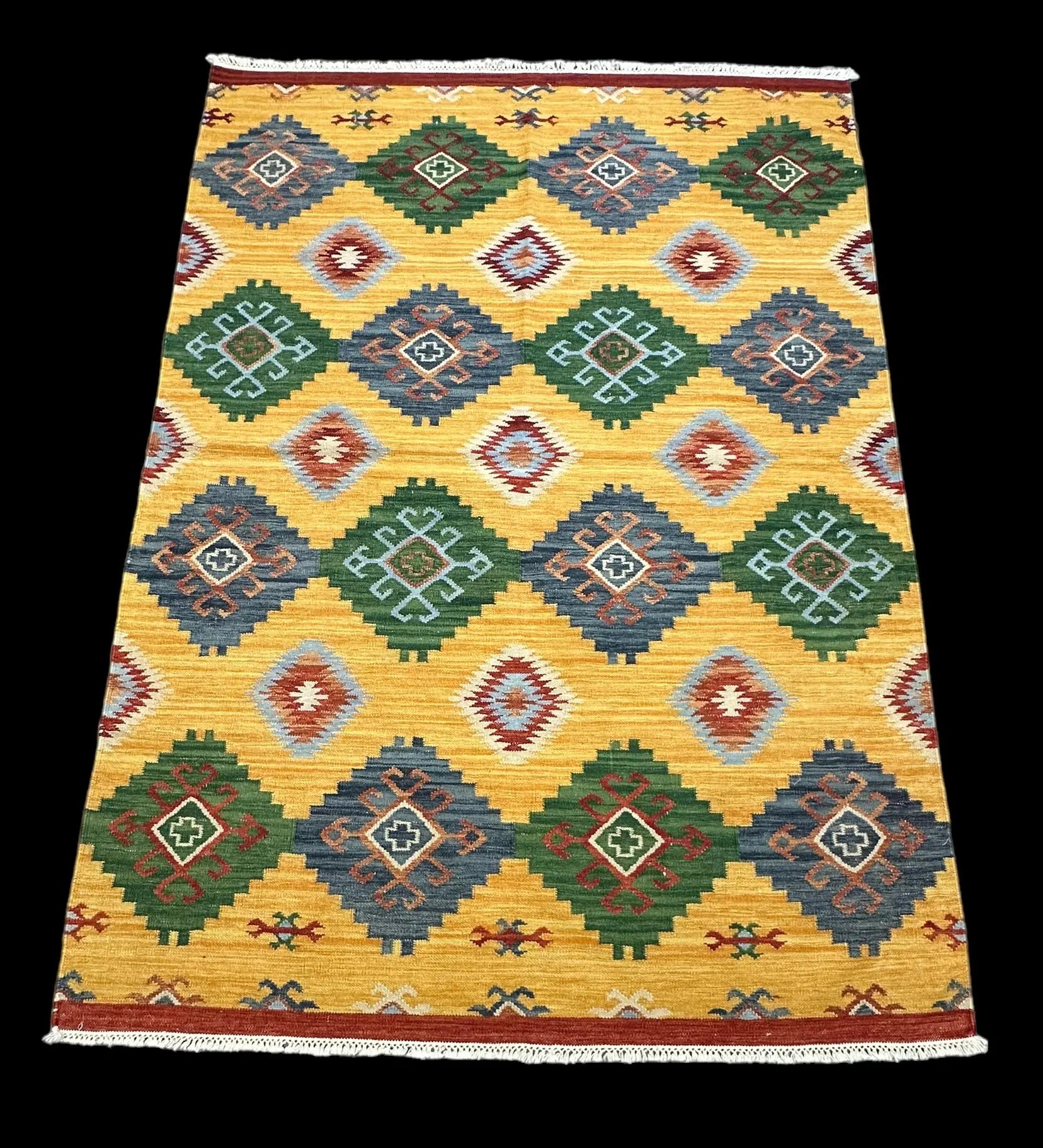 Vintage Hand-Knotted Wool Rug Afghan Kilim Colorful Geometric Design 4'8 x 6'7 I Got Rugs