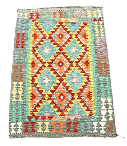 Vintage Hand-Knotted Wool Rug Afghan Kilim Multicolor Tribal Design 3'5 x 5' I Got Rugs