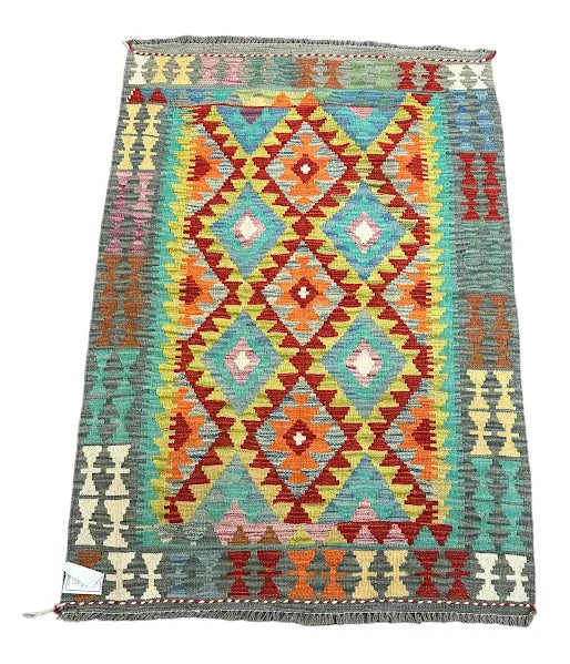 Vintage Hand-Knotted Wool Rug Afghan Kilim Multicolor Tribal Design 3'5 x 5' I Got Rugs