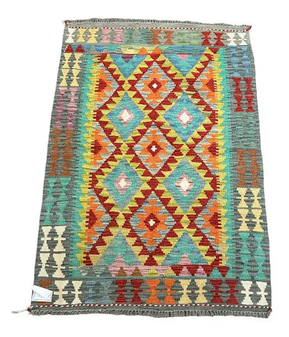 Vintage Hand-Knotted Wool Rug Afghan Kilim Multicolor Tribal Design 3'5 x 5' I Got Rugs