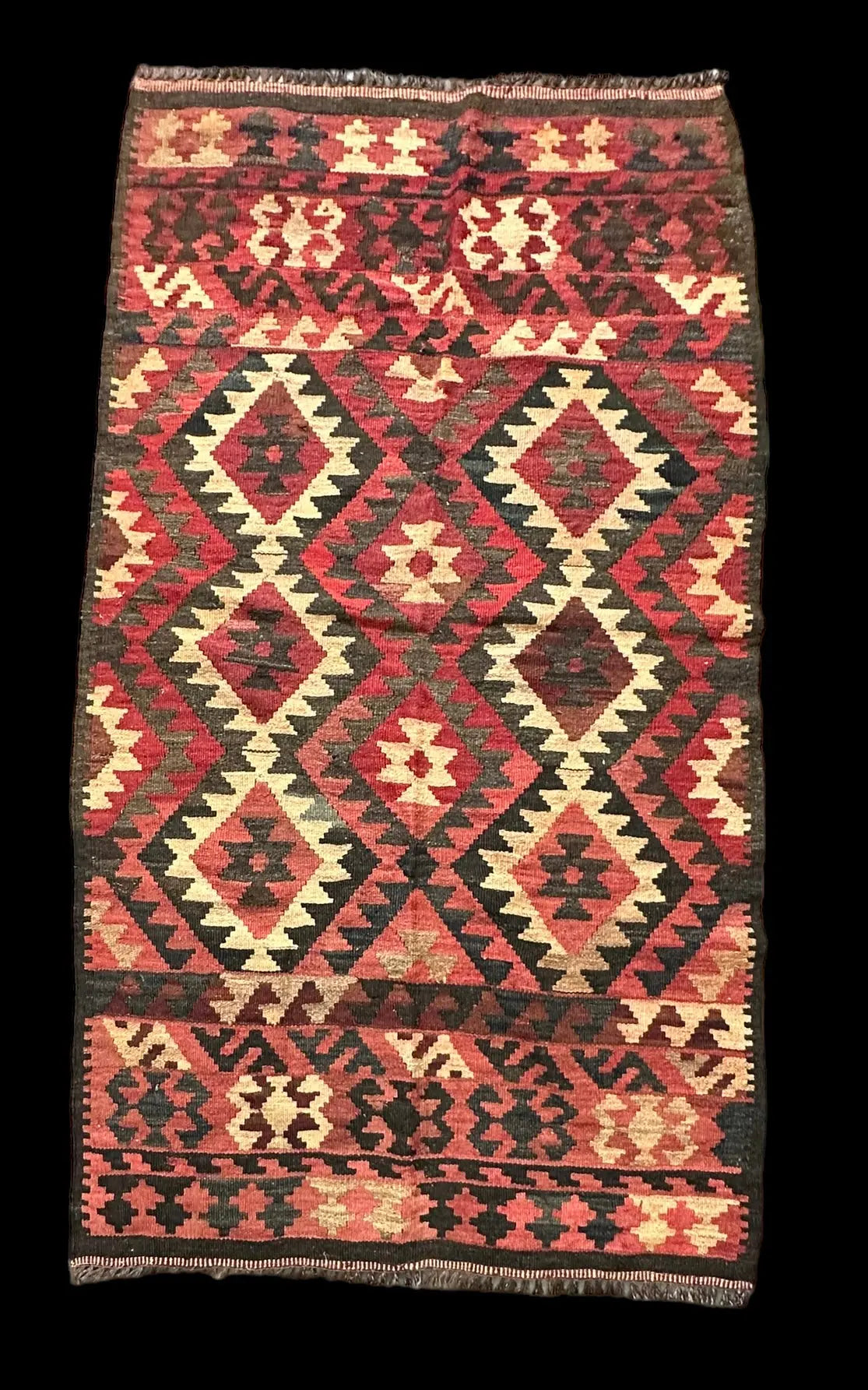 Vintage Hand-Knotted Wool Rug Afghan Kilim Tribal Design in Bold Colors 3'3 x 6' I Got Rugs
