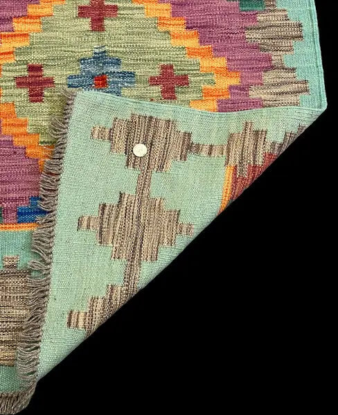 Vintage Hand-Knotted Wool Rug Afghan Kilim Vibrant Geometric Design 2'7 x 9'9 I Got Rugs