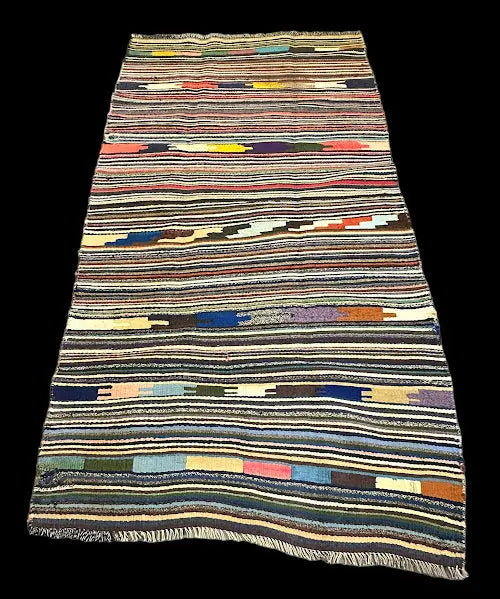Vintage Hand-Knotted Wool Rug Bright Colors Turkish Striped Kilim 4'6 x 8'9 I Got Rugs