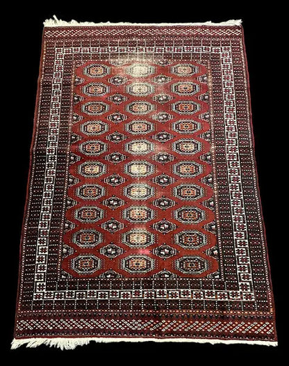 Vintage Hand-Knotted Wool Rug Brown Pakistani Bokhara 4'1 x 5'10 I Got Rugs