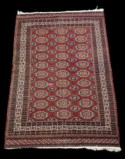 Vintage Hand-Knotted Wool Rug Brown Pakistani Bokhara 4'1 x 5'10 I Got Rugs