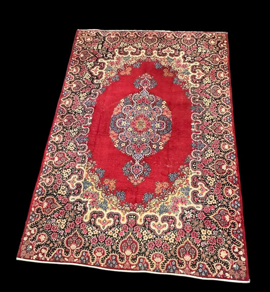 Vintage Hand-Knotted Wool Rug Colorful Persian Floral Design 7'1 x 10'9 I Got Rugs