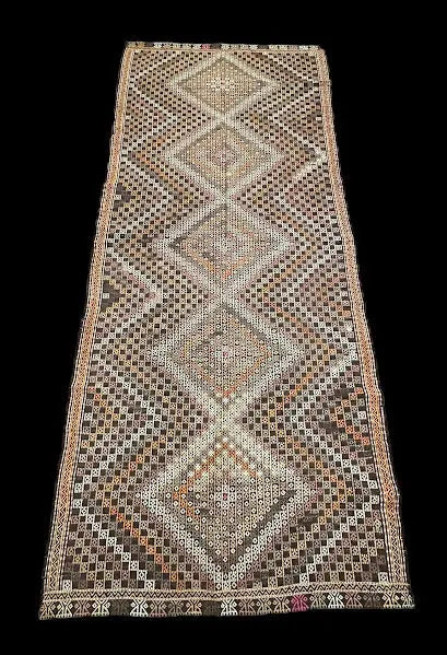 Vintage Hand-Knotted Wool Rug Colorful Turkish Kilim Diamond Runner 4'7 x 10'10 I Got Rugs