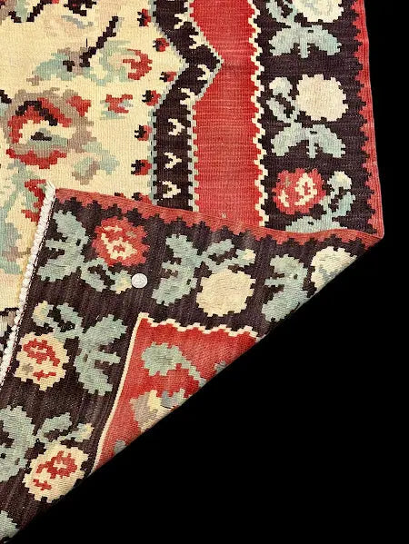 Vintage Hand-Knotted Wool Rug Colorful Turkish Kilim Floral Design 3'11 x 5'8 I Got Rugs