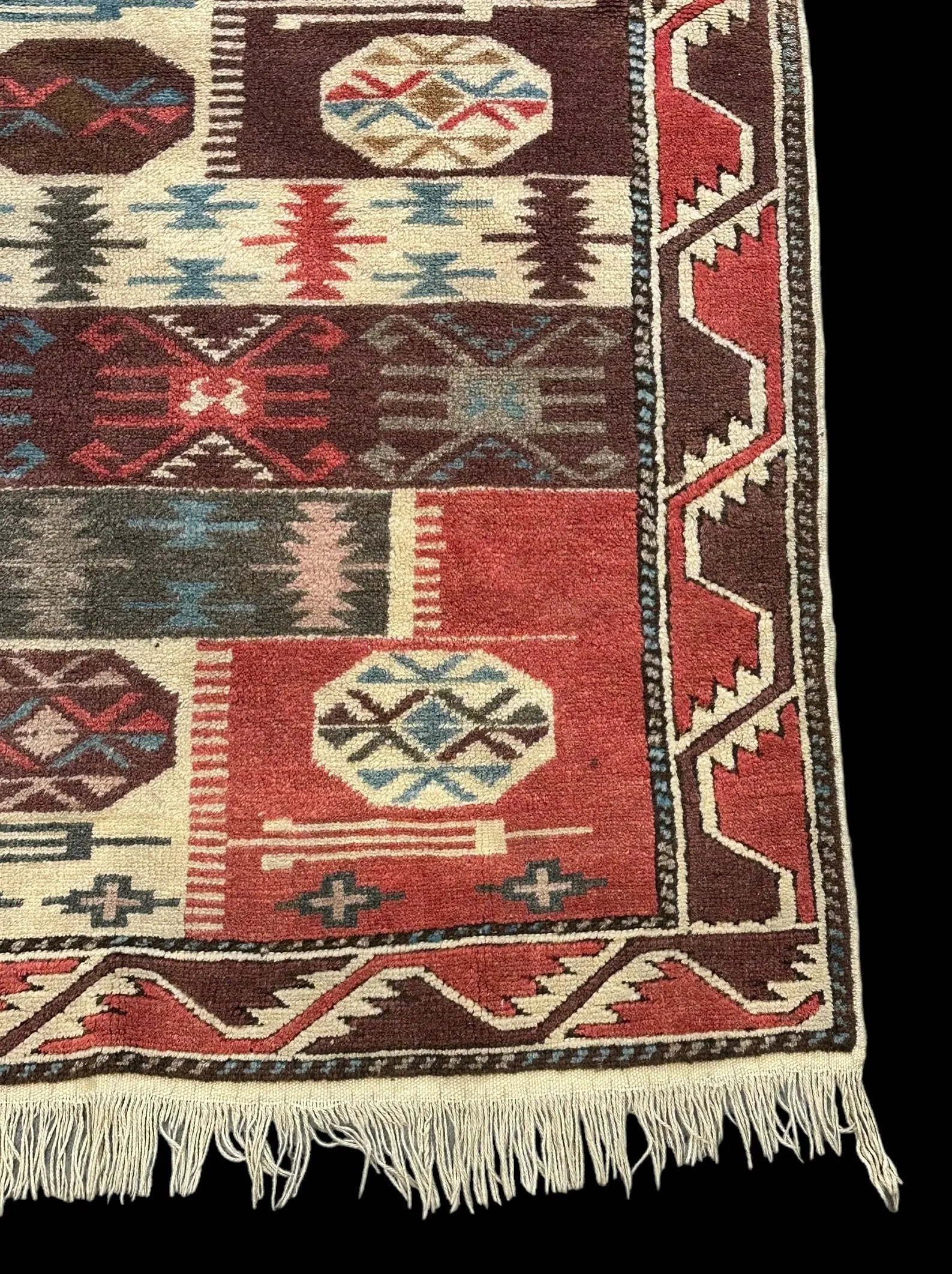 Vintage Hand-Knotted Wool Rug Colorful Turkish Kilim Geometric Design 3'5 x 5'11 I Got Rugs