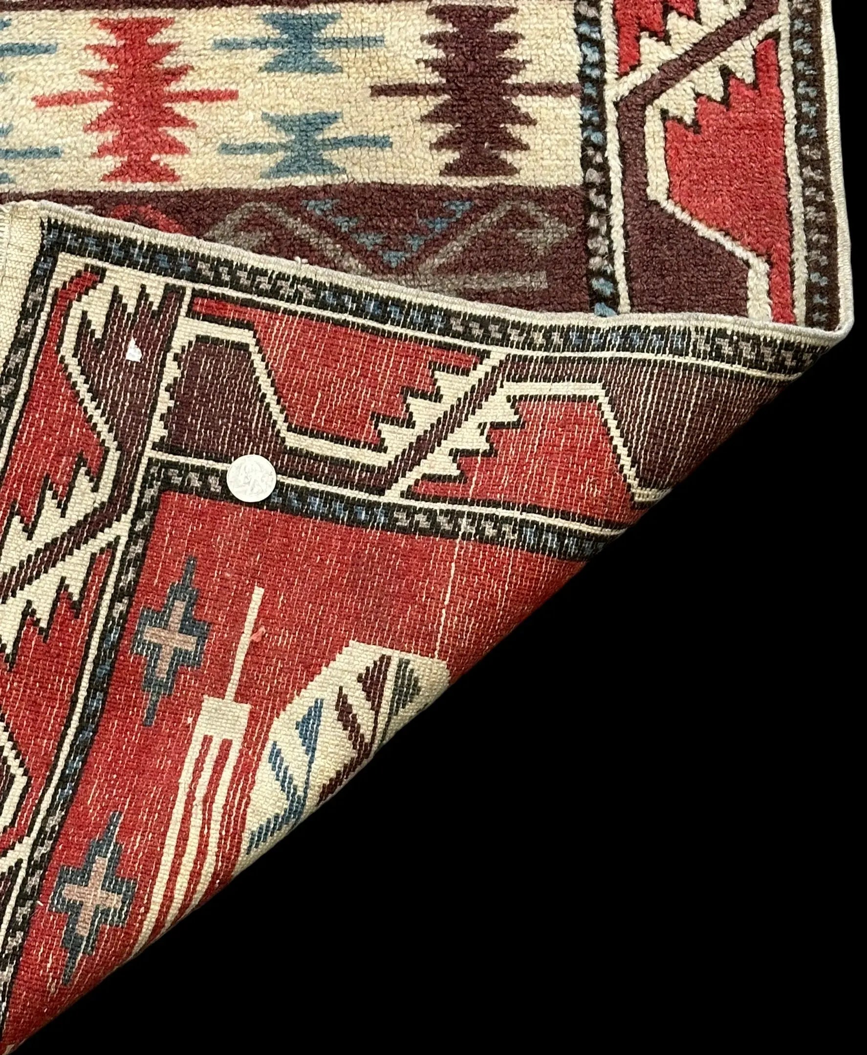 Vintage Hand-Knotted Wool Rug Colorful Turkish Kilim Geometric Design 3'5 x 5'11 I Got Rugs