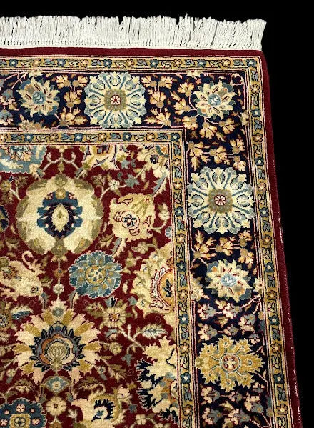 Vintage Hand-Knotted Wool Rug Indo Persian Red Floral Pattern 4'1 x 6'1 I Got Rugs