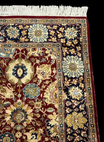 Vintage Hand-Knotted Wool Rug Indo Persian Red Floral Pattern 4'1 x 6'1 I Got Rugs