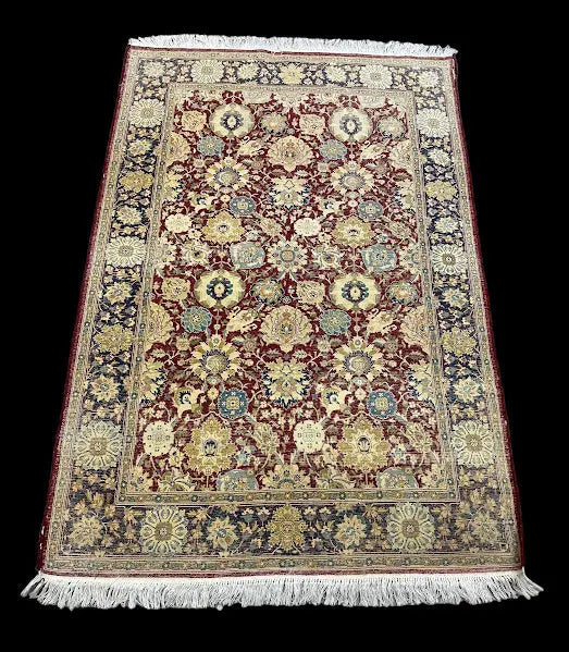 Vintage Hand-Knotted Wool Rug Indo Persian Red Floral Pattern 4'1 x 6'1 I Got Rugs