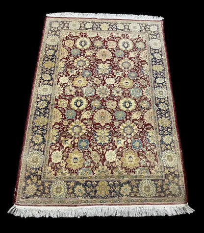 Vintage Hand-Knotted Wool Rug Indo Persian Red Floral Pattern 4'1 x 6'1 I Got Rugs