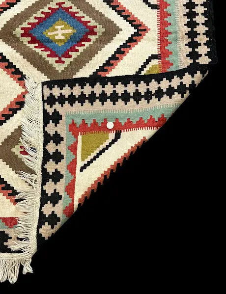 Vintage Hand-Knotted Wool Rug Multicolor Afghan Kilim Diamond Pattern 3'7 x 5' I Got Rugs