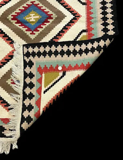 Vintage Hand-Knotted Wool Rug Multicolor Afghan Kilim Diamond Pattern 3'7 x 5' I Got Rugs