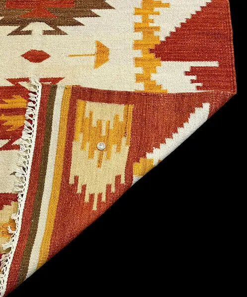 Vintage Hand-Knotted Wool Rug Orange Persian Kilim Geometric Pattern 3'11 x 6' I Got Rugs