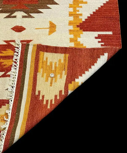 Vintage Hand-Knotted Wool Rug Orange Persian Kilim Geometric Pattern 3'11 x 6' I Got Rugs