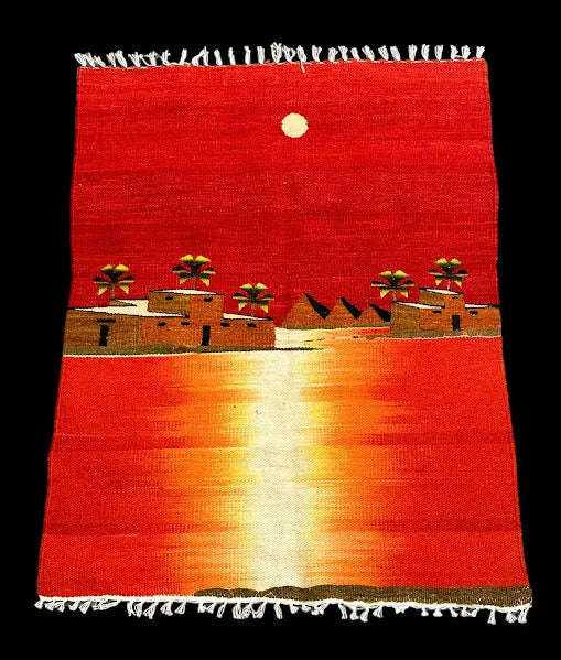 Vintage Hand-Knotted Wool Rug Orange Stunning Egyptian Sunset Pictorial 2'3 x 3' I Got Rugs