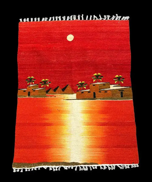 Vintage Hand-Knotted Wool Rug Orange Stunning Egyptian Sunset Pictorial 2'3 x 3' I Got Rugs