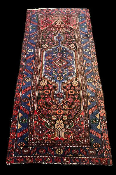 Vintage Hand-Knotted Wool Rug Persian Heriz Colorful Oriental Design 3'10 x 8'3 I Got Rugs