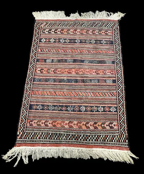Vintage Hand-Knotted Wool Rug Persian Kilim Multicolor Tribal Pattern 3'4 x 4'8 I Got Rugs