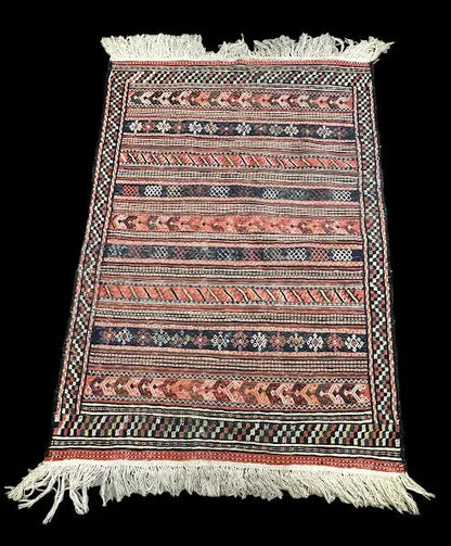 Vintage Hand-Knotted Wool Rug Persian Kilim Multicolor Tribal Pattern 3'4 x 4'8 I Got Rugs