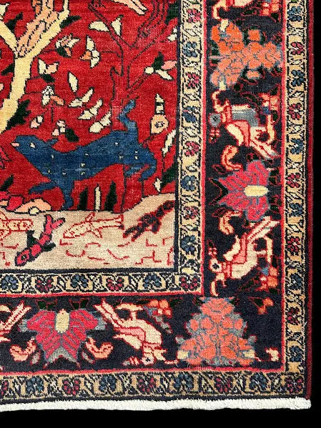 Vintage Hand-Knotted Wool Rug Red Afghan Tree of Life Pictorial Design 4'4 x 7'2 I Got Rugs
