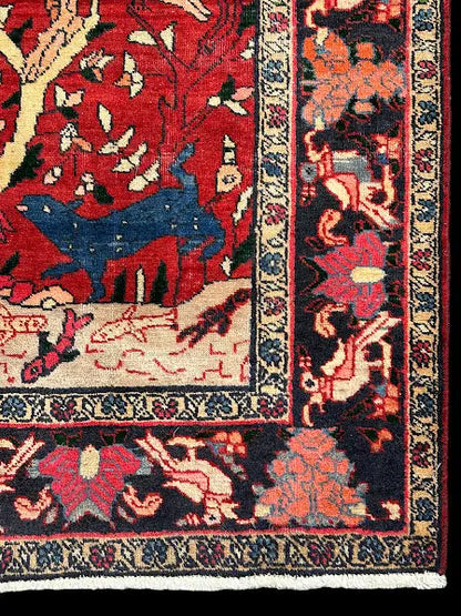 Vintage Hand-Knotted Wool Rug Red Afghan Tree of Life Pictorial Design 4'4 x 7'2 I Got Rugs