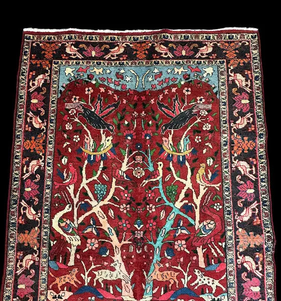 Vintage Hand-Knotted Wool Rug Red Afghan Tree of Life Pictorial Design 4'4 x 7'2 I Got Rugs
